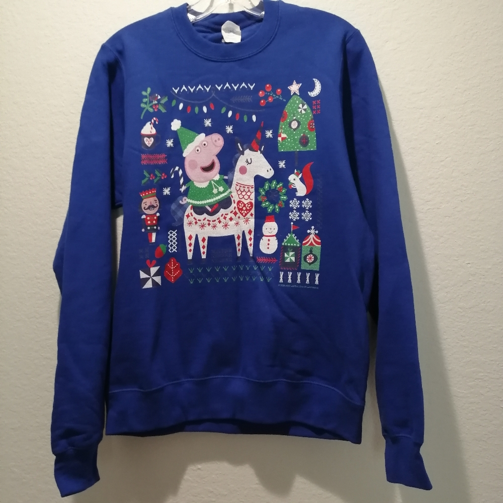 [NWOT] Port & Company Womens Christmas Sweatshirt Top Pullover Blue - Size S/P